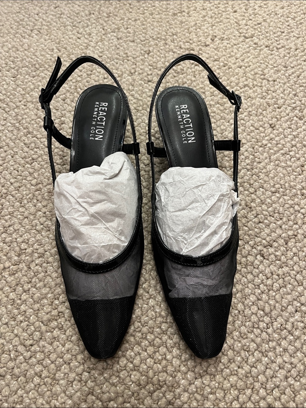 Kenneth Cole Reaction Black Slingback Mesh Kitten Heels